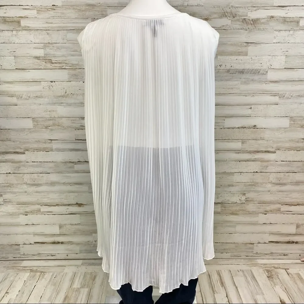 Ipekyol Sleeveless Striped Top Womens Size XS White Cream Chiffon Pleated Back - Picture 8 of 11